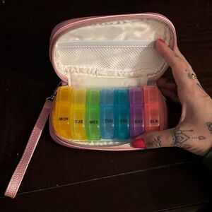 Colorful Weekly Pill Organizer with Pink Case